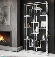 Estantería RICHMONT CON PATAS CROMADAS Y ESTANTE DE CRISTAL TEMPLADO PLATEADO CON 100X300X180CM