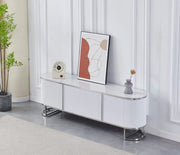 MUEBLE TV ESMEE MDF PLATA CON TAPA DE CERÁMICA EFECTO MÁRMOL BLANCO Y GRIS Y 4 PUERTAS 180X40X65CM