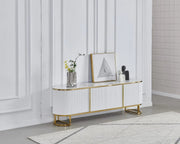 MUEBLE DE TV ESMEE CON MDF DORADO, TAPA DE CERÁMICA EFECTO MÁRMOL BEIGE Y GRIS Y 4 PUERTAS 180X40X65CM