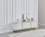 ESMEE TV UNIT WITH -GOLD MDF WITH WHGITE AND GRAY MARBLE EFFECT CERAMIC TOP WITH 4 DOORS AND 180X40X65CM