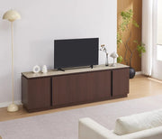 BAIETA TV UNIT WITH WALNUT EFFECT MDF , 3 DRAWERS WITH MATTE TRAVERTINE CERAMIC TOP 200X40X60CM