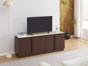 MUEBLE TV BAIETA CON MDF EFECTO NOGAL, 2 CAJONES CON CUBIERTA CERÁMICA TRAVERTINO MATE 160X40X60CM