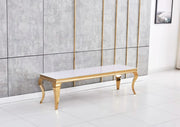 BAROQUE TV UNIT WITH WHITE AND GOLD WITH TEMPERED GLASS TOP AND GOLD STAINLESS STEEL LEGS 160X45X45CM