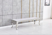 MUEBLE DE TV BARROCO CON PATAS DE ACERO INOXIDABLE BLANCO Y CROMADO DE 160X45X45CM