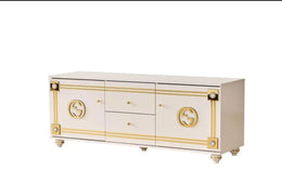 GUCCI TV CABINET WITH ELEGANT BEIGE COLOR AND GOLD FINISHING WITH 4 STOARGE DOORS 160X65X45CM