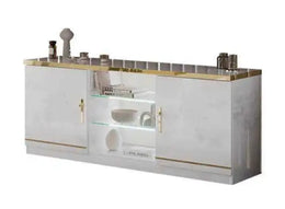 MINA TV CABINET WITH WHITE AND GOLD ON TOP AND STORAGE DOORS WITH OPEN SHELF AND LED OPTION 160X60X45CM