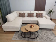 VIENNA PANORAMIC U SHAPED CONVERTIBLE SOFA , FEATURING SPACIOUS SEATING , A BED FUNCTION , AND 2 STOARGE CHESTS FOR EXTRA PRACTICALITY WITH POSO CORDUROY FABRIC WITH BEIGE  COLOR 203X310X160CM , ELEGANT COUSIONS