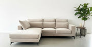LEFT CORNER SOFA WITH BEIGE VELEVET WITH WOODEN STRUCTURE AND HIGH RESILIENCE FOAM 265X200CM