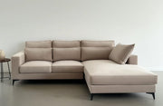 RIGHT CORNER SOFA WITH BEIGE VELEVET WITH WOODEN STRUCTURE AND HIGH RESILIENCE FOAM 265X200CM