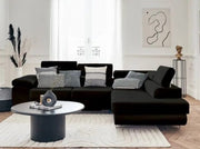 SOFÁ CONVERTIBLE RINCONERA TOULOUSE DE TERCIOPELO NEGRO CON ESTRUCTURA DE MADERA, DE ALTA RESILIENCIA, 275X205CM