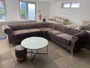 TIFFANY STUDDED CORNER SOFA WITH MOCHA VELVET WITH WOODEN STRUCTURE , HIGH RESILIENCE FOAM 263X263CM