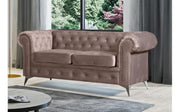 SOFÁ DE 2 PLAZAS TIFFANY TAPIZADO EN TERCIOPELO BEIGE CON ESTRUCTURA DE MADERA DE 184X88CM, ALTA RESILIENCIA 184X88CM