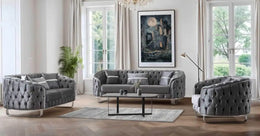 ARTEMIS SOFA WITH GREY VELVET WITH SILVER FINISHING AND CUSHIONS  3+2+1 ( 3 SEATER 229X90X80CM / 2 SEATER 169X90X80CM / 1 SEATER 109X88X73CM)