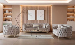 ARTEMIS SOFA WITH BEIGE VELVET WITH GOLD FINISHING AND CUSHIONS  3+2+1 ( 3 SEATER 229X90X80CM / 2 SEATER 169X90X80CM / 1 SEATER 109X88X73CM)