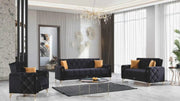 SOFÁ CONVERTIBLE MARRAKECH EN TERCIOPELO NEGRO CON DISEÑO DORADO Y PATAS, COJINES 3+2+1 (3 PLAZAS 230X90X93CM / 2 PLAZAS 160X90X93CM / 1 PLAZA 100X90X93CM)