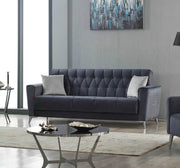 KELEBEK CONVERTIBLE 3 PLACE SOFA WITH GREY VELVET AND FEET SILVER 216X90X90CM