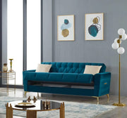 KELEBEK CONVERTIBLE 3 PLACE SOFA WITH GREEN VELVET AND FEET GOLD 216X90X90CM