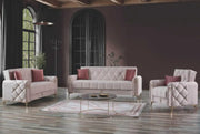 SOFÁ CONVERTIBLE MARRAKECH EN TERCIOPELO BEIGE CON DISEÑO Y PATAS DORADAS, COJINES 3+2+1 (SOFÁ DE 3 PLAZAS 230X90X93CM / SOFÁ DE 2 PLAZAS 160X90X93CM / SILLÓN DE 1 PLAZA 100X90X93CM)