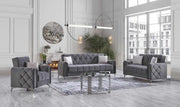 MARRAKECH CONVERTIBLE SOFA WITH GREY VELVET WITH SILVER DESIGN AND FEET , CUSHIONS 3+2+1 (3 SEATER 230X90X93CM / 2 SEATER 160X90X93CM / 1 SEATER 100X90X93CM)