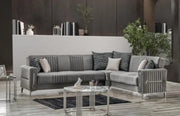 MORENO CONVERTIBLE CORNER SOFA WITH GREY COLOR AND SILVER FINISHING WITH CUSHIONS 310X240X90CM