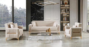 SOFÁ CONVERTIBLE MORENO COLOR BEIGE Y ACABADO DORADO CON COJINES 3+2+1 (3 PLAZAS 218X88X88CM / 2 PLAZAS 158X88X88CM / 1 PLAZA 98X88X88CM)
