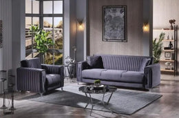 ABIDJAN CONVERTIBLE SOFA WITH GREY AND FINISHING TOUCH SILVER AND BEAUTIFULL CUSHIONS 3+2+1 ( 3 SEATER 218X88X88CM / 2 SEATER 158X88X88CM / 1 SEATER 98X88X88CM)