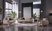 SOFÁ CONVERTIBLE VALENCIA CON ELEGANTE CONTRASTE EN BEIGE Y DORADO CON COJINES 3+2+1 (3 PLAZAS 235X100X80CM / 2 PLAZAS 170X100X80CM / 1 PLAZA 118X100X80CM)