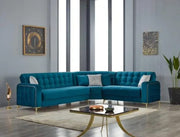 HAVANA CONVERTIBLE CORNER SOFA WITH GREEN COLOR VELVET AND GOLD TOUCH AND CUSHIONS 320/265X91X86CM