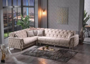 JUEGO DE SOFÁ CONVERTIBLE CUBA EN ELEGANTE COLOR BEIGE CON ACABADO DORADO EN LAS PATAS Y COJINES 310X240X100CM