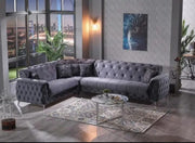 JUEGO DE SOFÁ CONVERTIBLE CUBA EN ELEGANTE COLOR GRIS CON ACABADO PLATEADO EN LAS PATAS CON COJINES 310X240X100CM