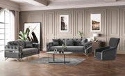 MARBELLA CONVERTIBLE SOFA SET WITH GREY VELVET AND SILVER FINISHING 3+2+1 ( 3 SEATER 230X87X85CM / 2 SEATER 178X87X85CM / 1 SEATER 76X85X102CM)