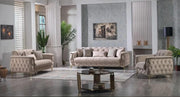 JUEGO DE SOFÁS CONVERTIBLES CUBA CON ELEGANTE COLOR BEIGE CON ACABADO DORADO EN LAS PATAS CON COJINES 3+2+1 (SOFÁ DE 3 PLAZAS 240X100X80CM / SOFÁ DE 2 PLAZAS 170X100X80 CM / SILLÓN DE 1 PLAZA 110X100X90CM)