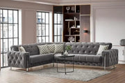 SOFÁ CONVERTIBLE PUNTO CON PATAS BEIGE Y DORADAS Y ELEGANTES COJINES 310X240X100CM