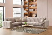 LINES CONVERTIBLE SOFA IN BEIGE AND GOLD TOUCH 215X265X90CM