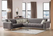 SOFÁ CONVERTIBLE LINES EN GRIS Y TOQUES PLATEADOS CON COJINES 215X265X90CM