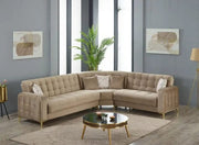 HAVANA CONVERTIBLE SOFA WITH BEIGE COLOR AND GOLD FINISHING WITH CUSHIONS 320/265X91X86CM