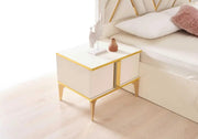 BOSS BEDSIDE TABLES WITH BEIGE AND GOLD COLOR.