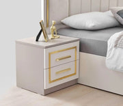 PARIS BEDSIDE TABLE WITH BEIGE AN DGOLD COLOR WITH 2 DRAWERS MEASURING 53X44X50CM