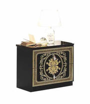 SOFIA BEDSIDE TABLE IN BLACK AND GOLD FINISH WITH 2 DRAWERS.MEASURING 49X36X47CM