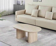 TRAVERTINE COFFE TABLE WITH TRAVERTINE-EFFECT TOP AND TEXTURED BASE WITH CERAMICA FEETS