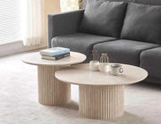 MESA DE CENTRO DE TRAVERTINO CON TABLERO EFECTO TRAVERTINO Y PATAS DE CERÁMICA 80X36CM Y 60X42CM
