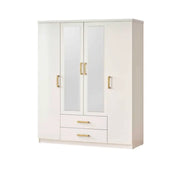 GIRONA WARDROBE IN BEIGE AND GOLD COLOR FEAUTERS WITH MIRROR AND 3 DOORS AND 2 DRAWERS IN BOTTOM 125X60X200CM