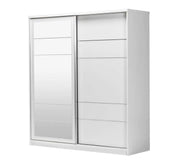 PALMA WARDROBE IN WHITE AND SILVER FEATURES WITH 2 SLIDING DOORS WITH MIRROR 160X60X200CM