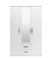 PALMA WARDROBE IN WHITE AND SILVER COLOR FEAUTERS WITH MIRROR AND 3 DOORS AND 2 DRAWERS IN BOTTOM 125X60X200CM