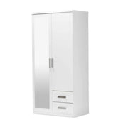 PALMA WARDROBE IN WHITE AND SILVER  FEATURES WITH 2 DRAWERS IN BOTTOM 2 DOORS WITH ELEGANT MIRROR 95X60X200CM