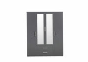 IBIZA WARDROBE IN GREY AND WHITE COLOR FEAUTERS WITH MIRROR AND 4 DOORS AND 2 DRAWERS IN BOTTOM 160X60X200CM