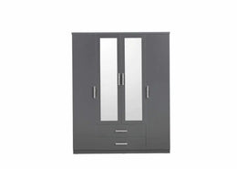 IBIZA WARDROBE IN GREY AND WHITE COLOR FEAUTERS WITH MIRROR AND 4 DOORS AND 2 DRAWERS IN BOTTOM 160X60X200CM
