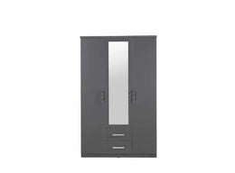 IBIZA WARDROBE IN GREY AND SILVER COLOR FEAUTERS WITH MIRROR AND 3 DOORS AND 2 DRAWERS IN BOTTOM 125X60X200CM