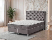 SIENA BASE SET 160X200 IN GREY VELVET WITH DESIGN ON HAEDBOARD  WITH CANAPE INCLUDES (WITHOUT MATRESS)