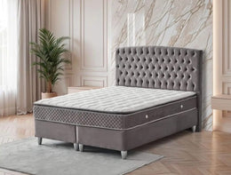 SIENA BASE SET 160X200 IN GREY VELVET WITH DESIGN ON HAEDBOARD  WITH CANAPE INCLUDES (WITHOUT MATRESS)